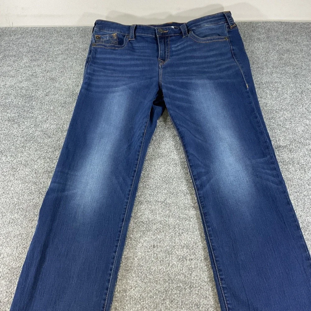 True Religion Billie Mid Rise Straight Jeans Womens 38x34 Blue Stretch Denim